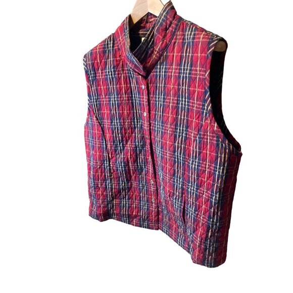 Baxter and Wells Red Plaid Quilted Buttoned Sleeveless Vest Sz 2X - Picture 3 of 6